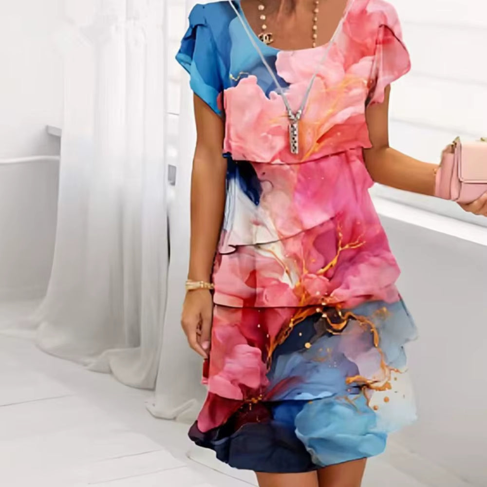 Grace in Bloom: Geometric Floral Summer Midi Dress